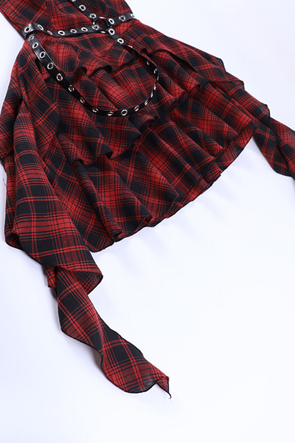 Robe asymétrique vintage rouge à carreaux et à une épaule