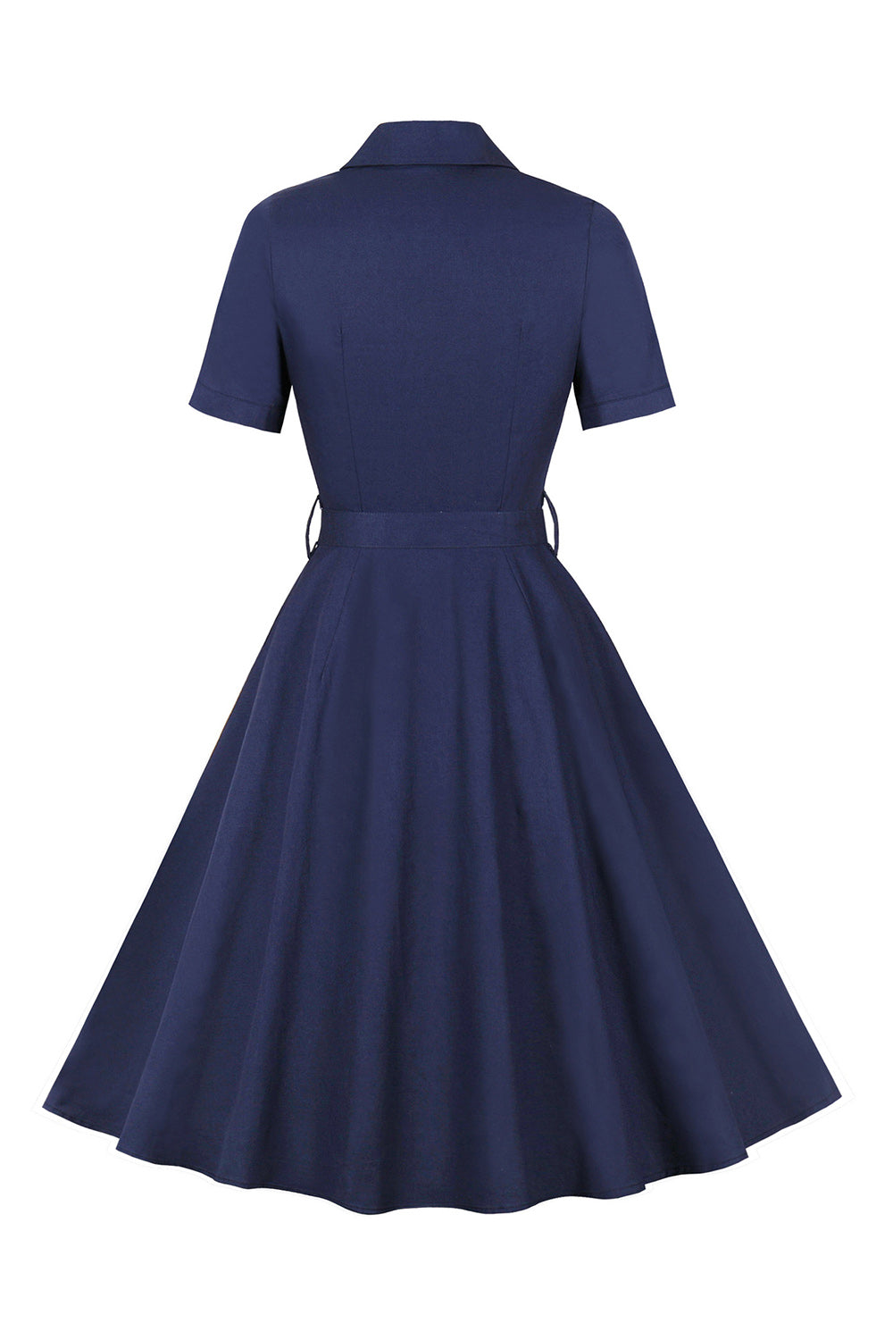 Robe boutonnée des années 50 à manches courtes bleu marine