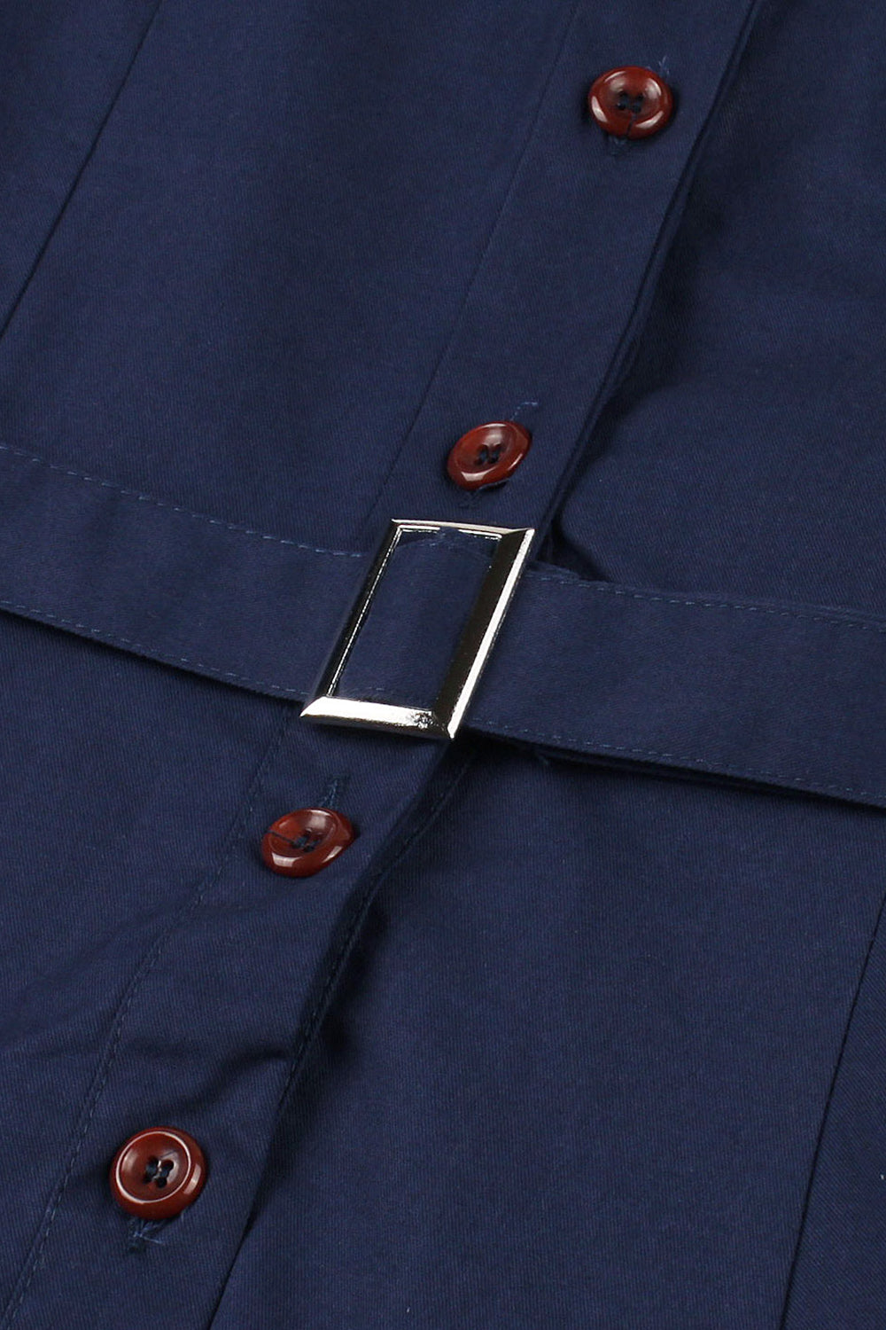 Robe boutonnée des années 50 à manches courtes bleu marine