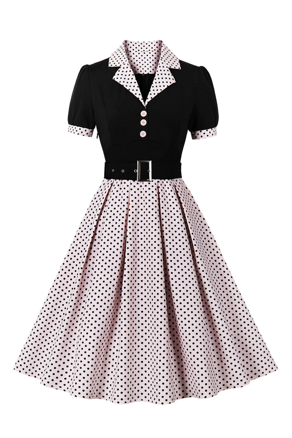 Robe Vert Manches Courtes Pois Années 50 Avec Ceinture