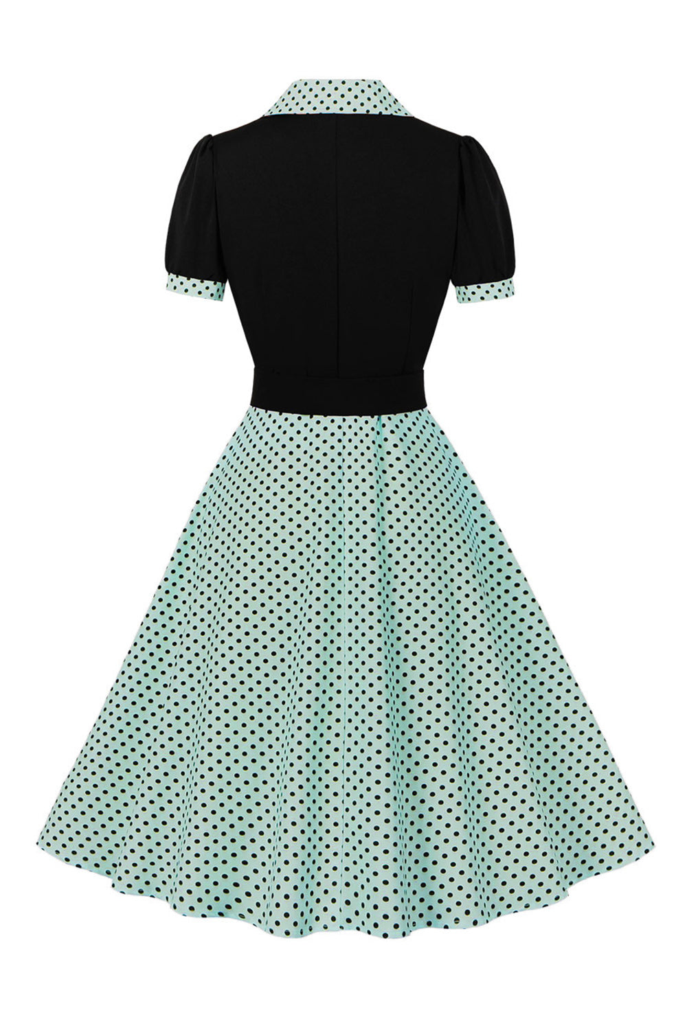 Robe Vert Manches Courtes Pois Années 50 Avec Ceinture