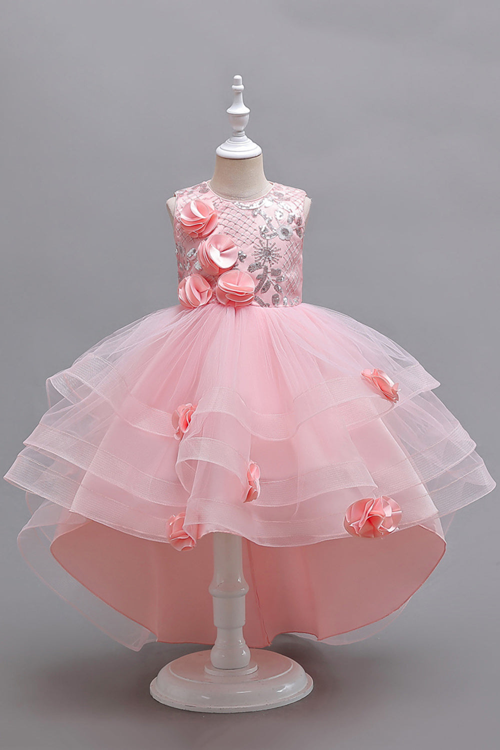 Robes de soirée scintillantes asymétriques roses à appliqués pour filles