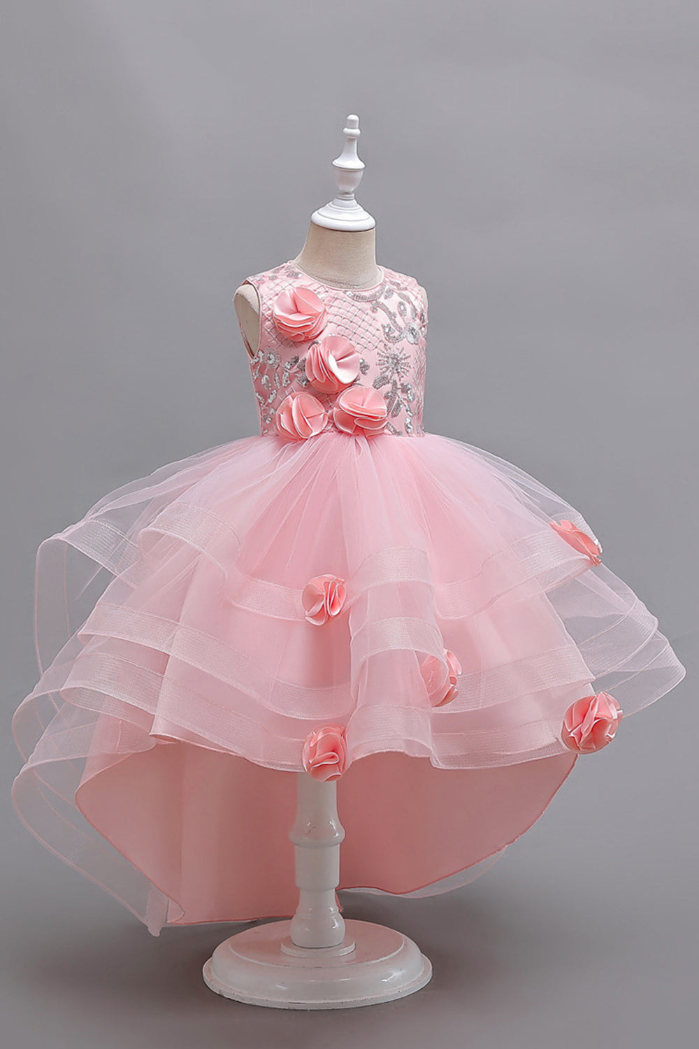 Robes de soirée scintillantes asymétriques roses à appliqués pour filles
