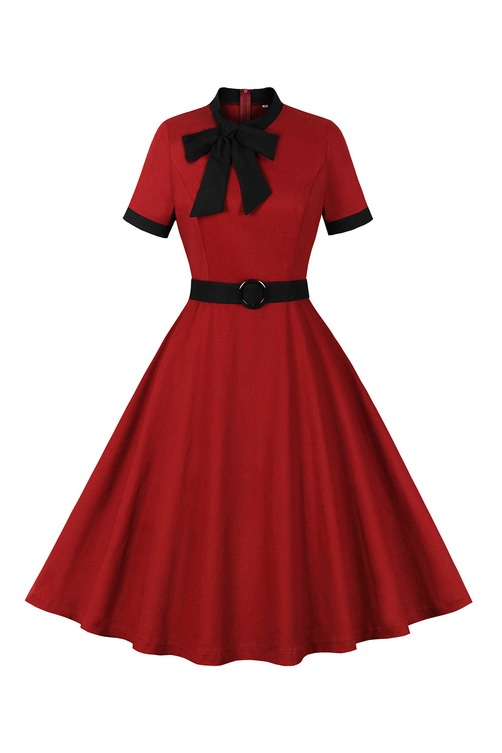 Robe patineuse rouge ligne A des années 50 avec ceinture