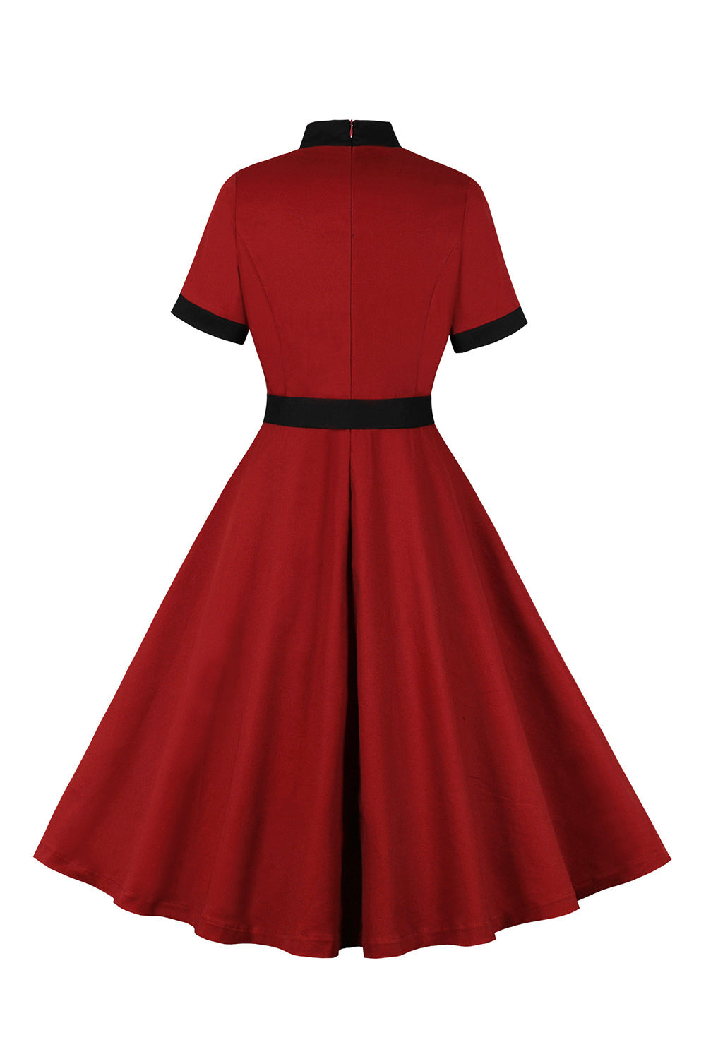 Robe patineuse rouge ligne A des années 50 avec ceinture
