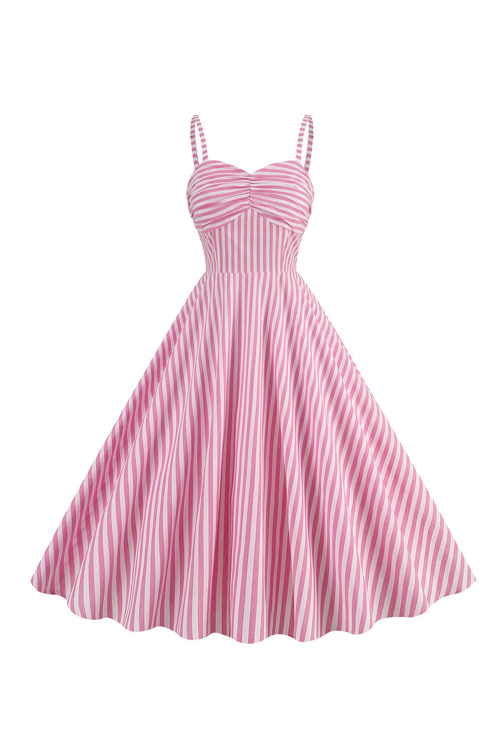 Robe à Bretelles Fines Rayures Roses Coupe Évasée Années 50