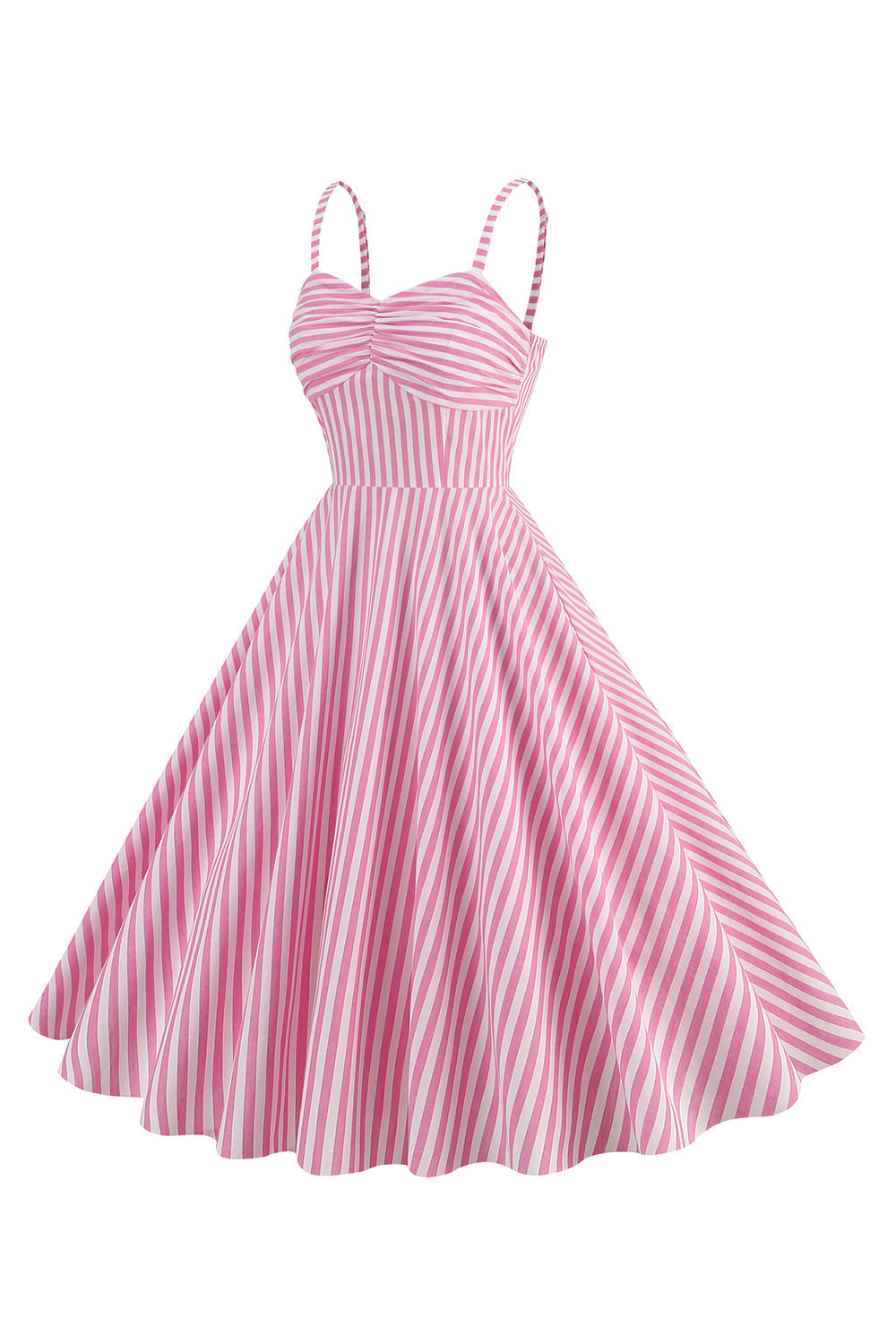 Robe à Bretelles Fines Rayures Roses Coupe Évasée Années 50