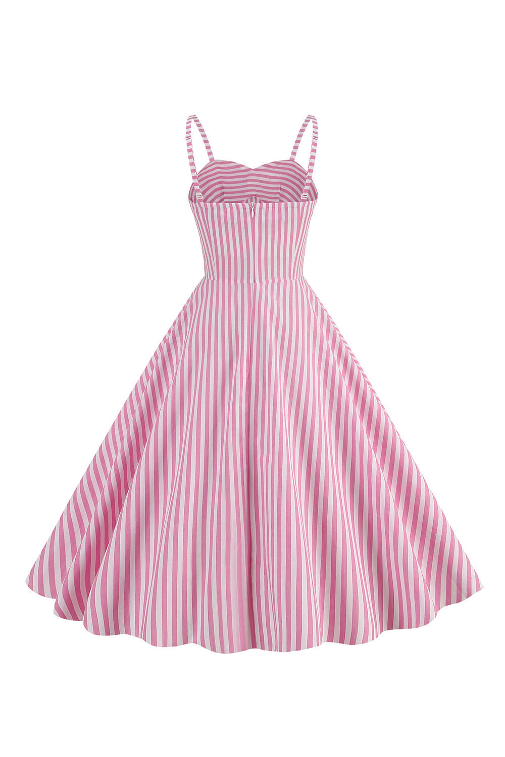 Robe à Bretelles Fines Rayures Roses Coupe Évasée Années 50