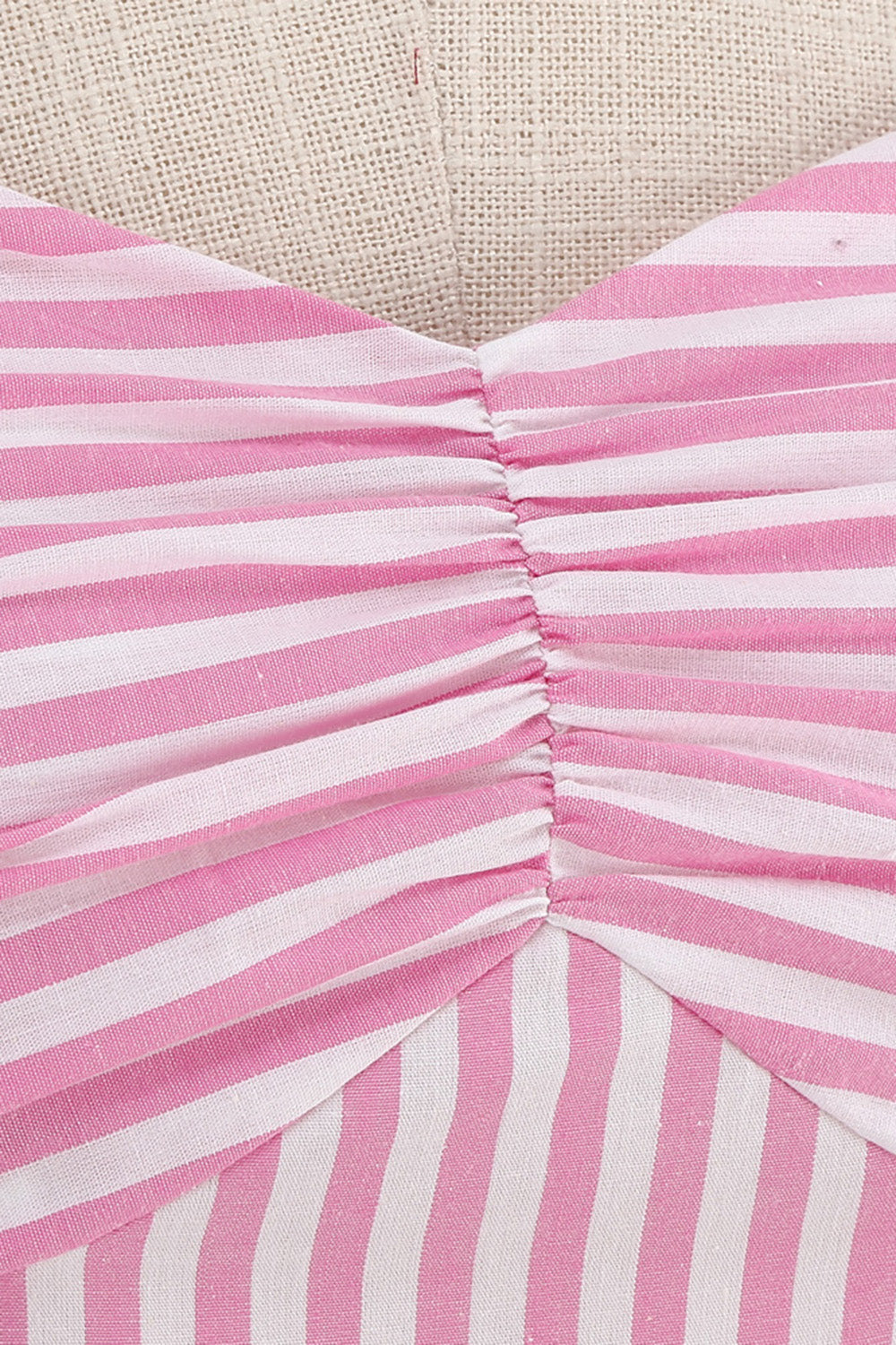 Robe à Bretelles Fines Rayures Roses Coupe Évasée Années 50