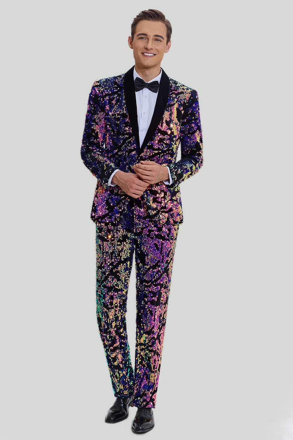 Purple Sequins Men's Two-Piece Suit Shawl Lapel One Button Tuxedo