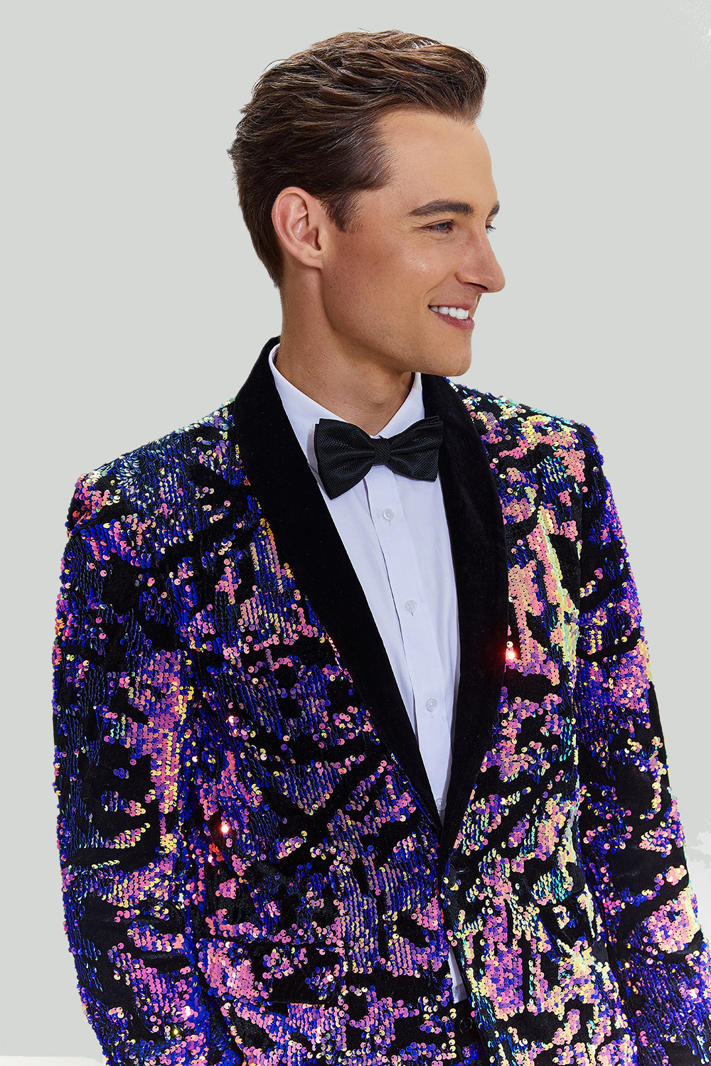 Purple Sequins Men's Two-Piece Suit Shawl Lapel One Button Tuxedo