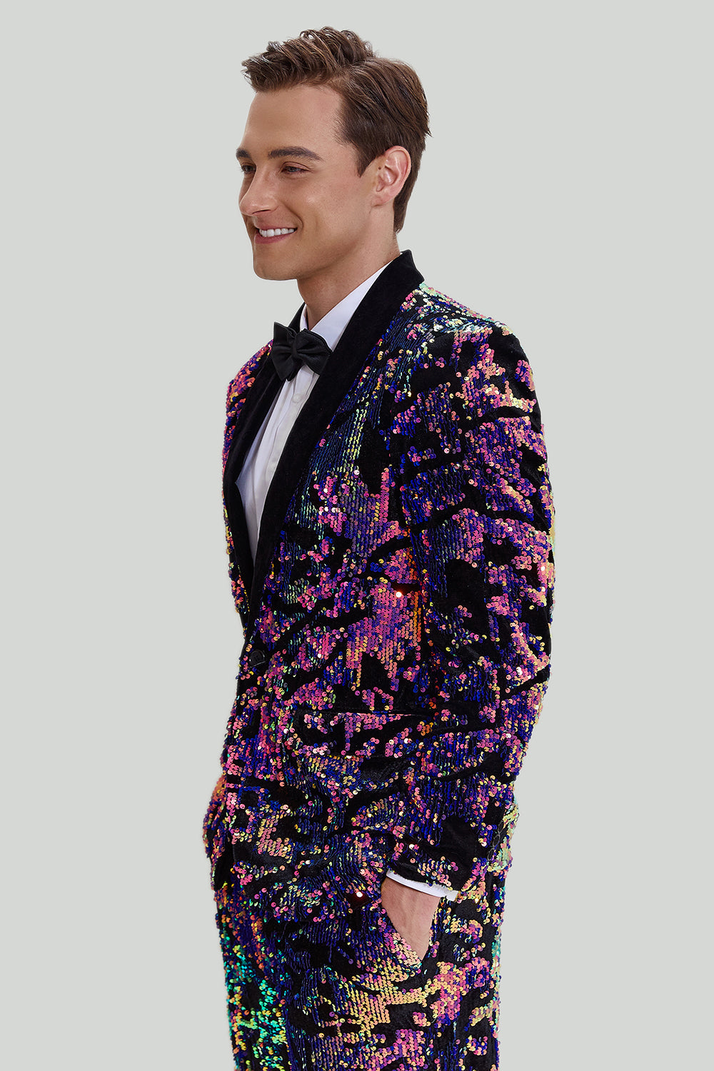 Purple Sequins Men's Two-Piece Suit Shawl Lapel One Button Tuxedo