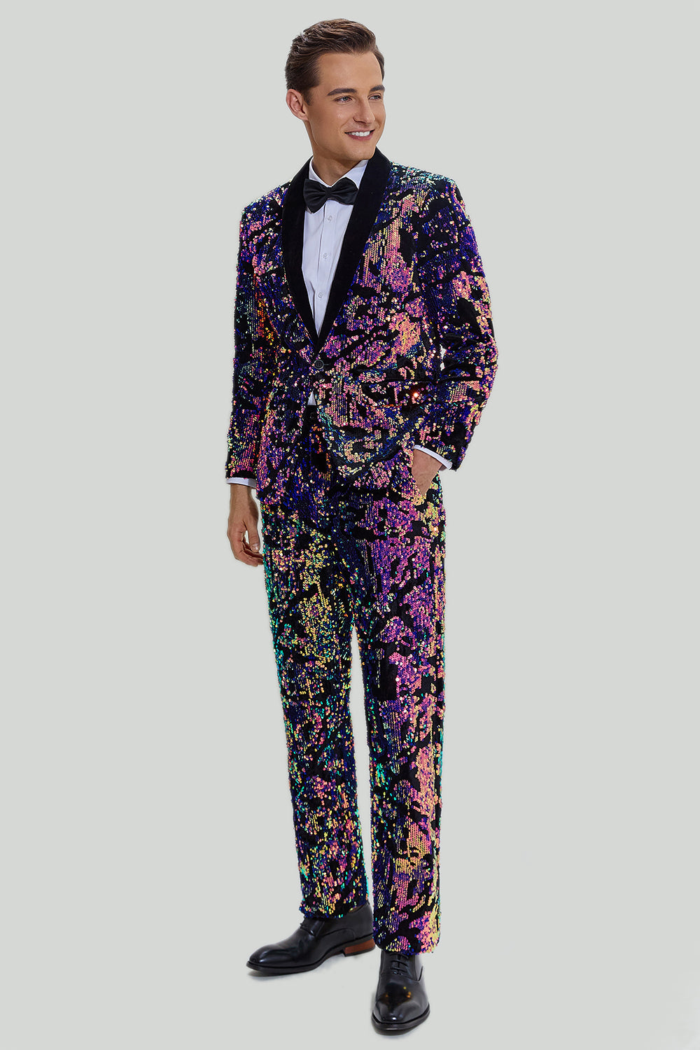 Purple Sequins Men's Two-Piece Suit Shawl Lapel One Button Tuxedo