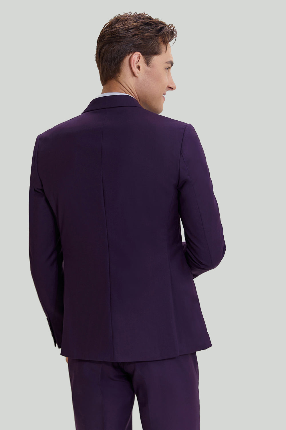 Costume de Mariage Homme 3 Pièces Revers Cranté Violet un Bouton