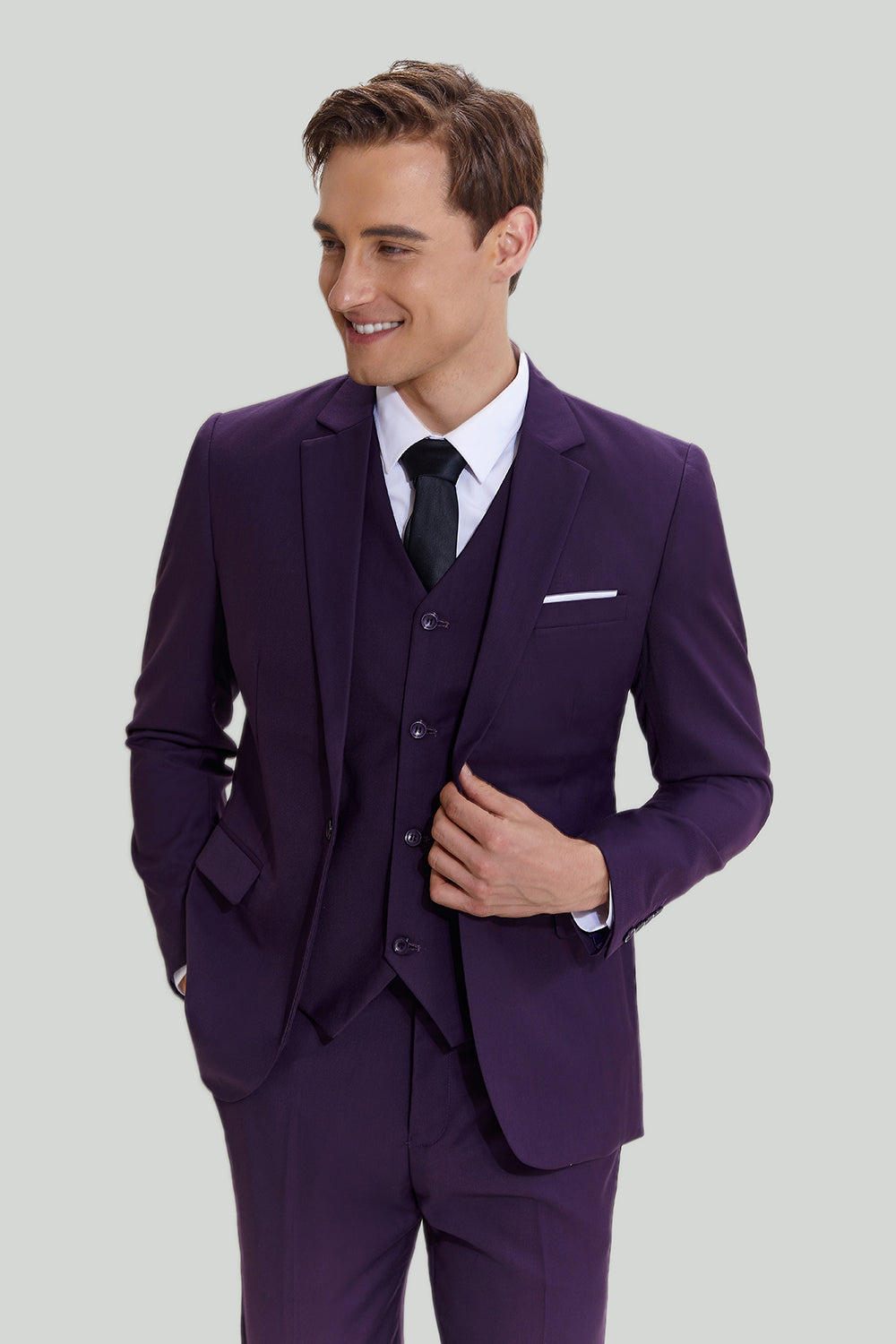 Costume de Mariage Homme 3 Pièces Revers Cranté Violet un Bouton