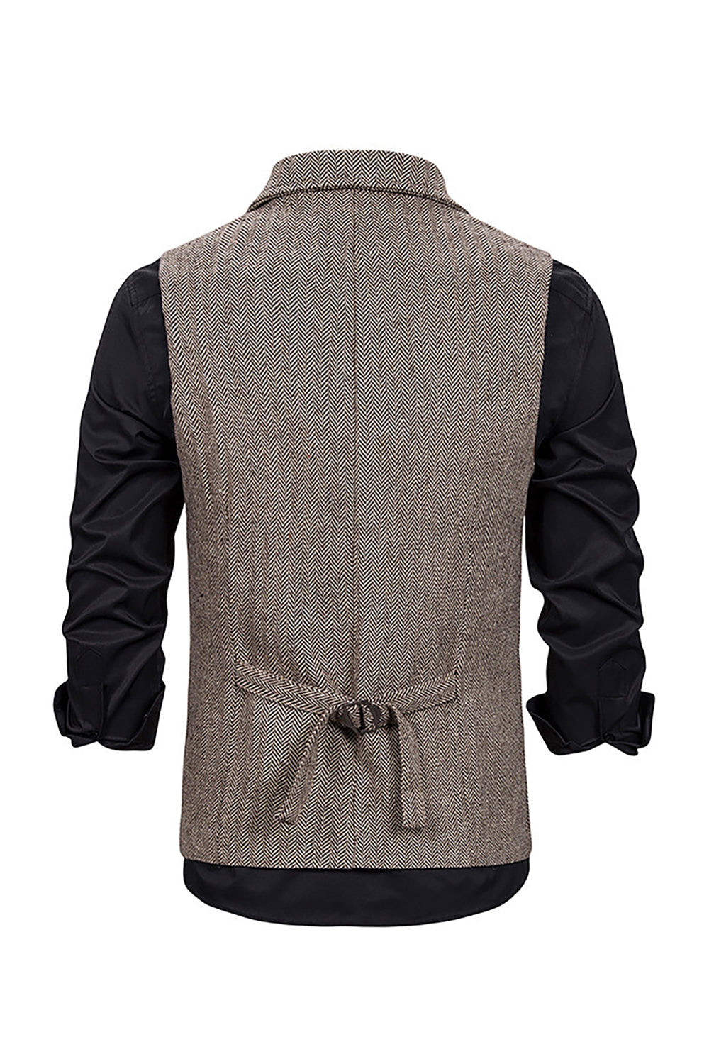 Gilet de costume homme marron en tweed à simple boutonnage et revers crantés