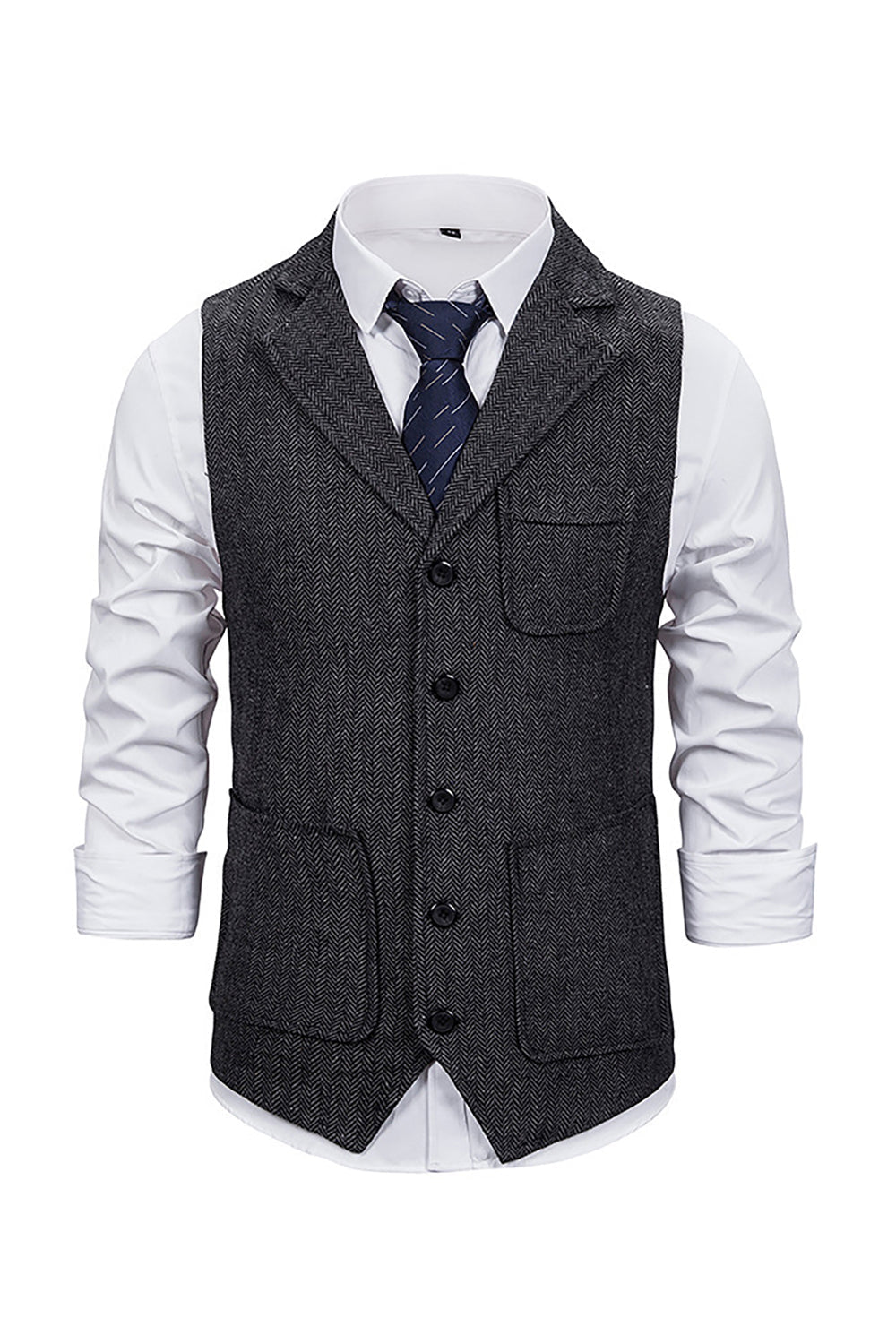 Gilet de costume homme marron en tweed à simple boutonnage et revers crantés