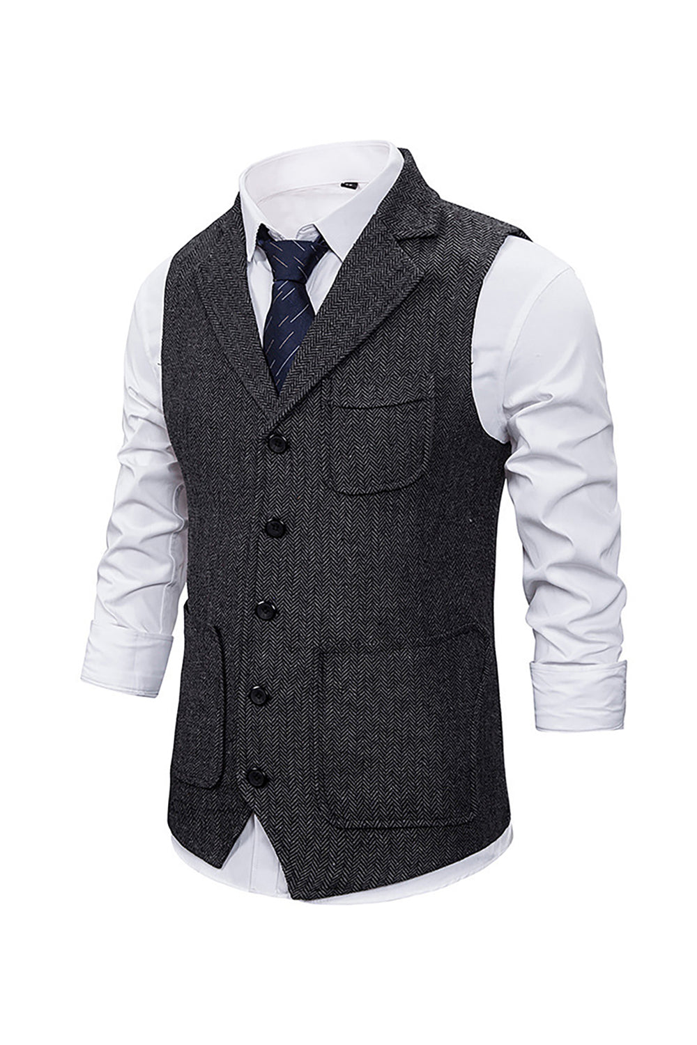 Gilet de costume homme marron en tweed à simple boutonnage et revers crantés