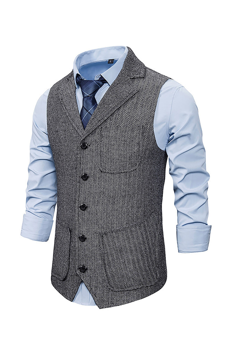 Gilet de costume homme marron en tweed à simple boutonnage et revers crantés