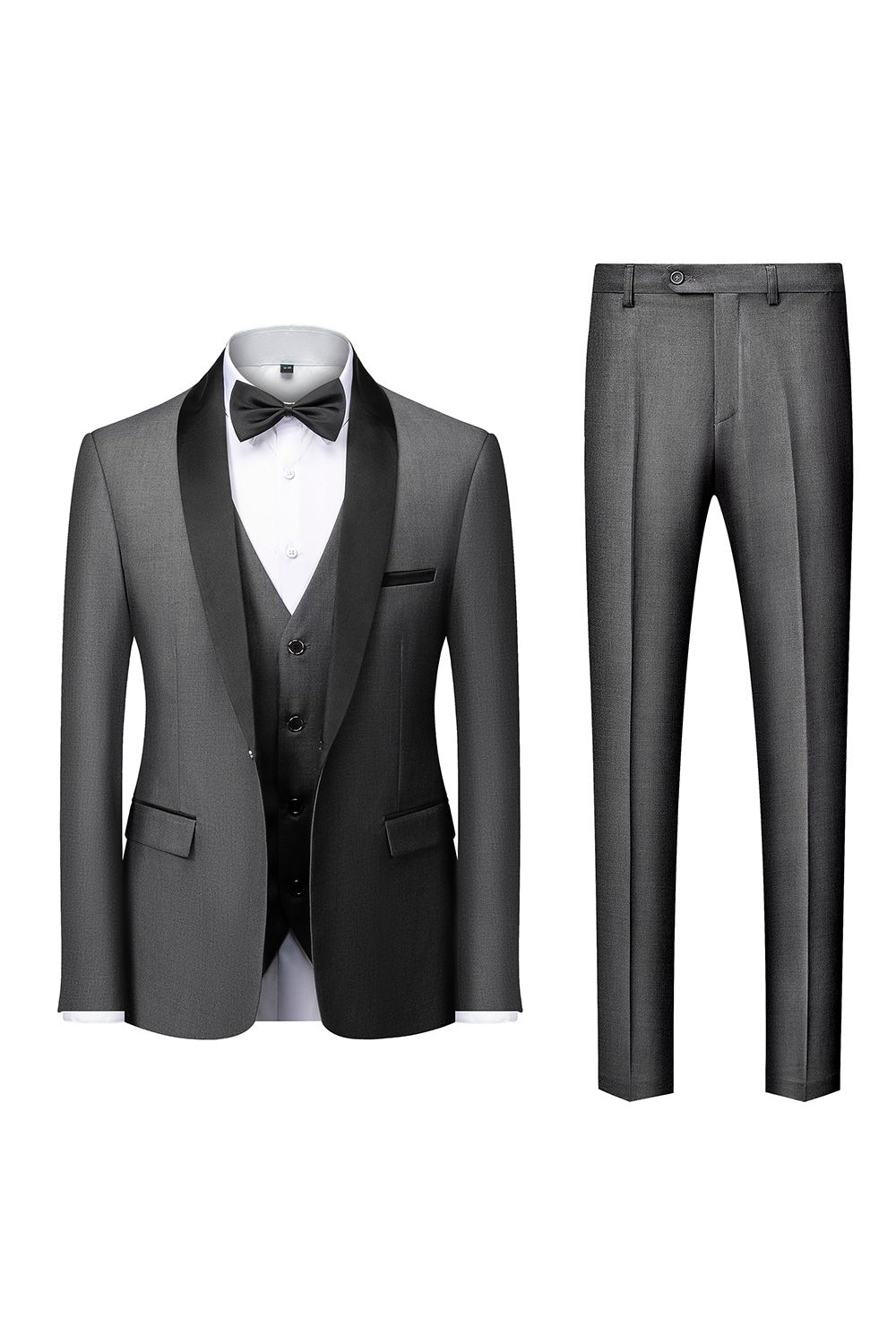 Costumes 3 pièces homme à revers châle gris