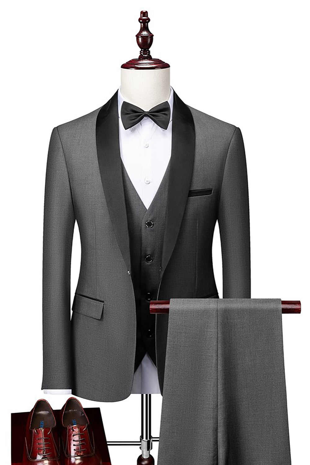 Costumes 3 pièces homme à revers châle gris