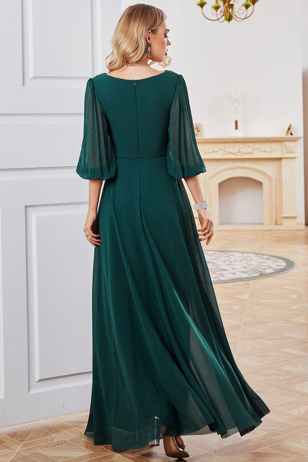 Dark Green A-line Long Sleeves V-Neck Choir Dress
