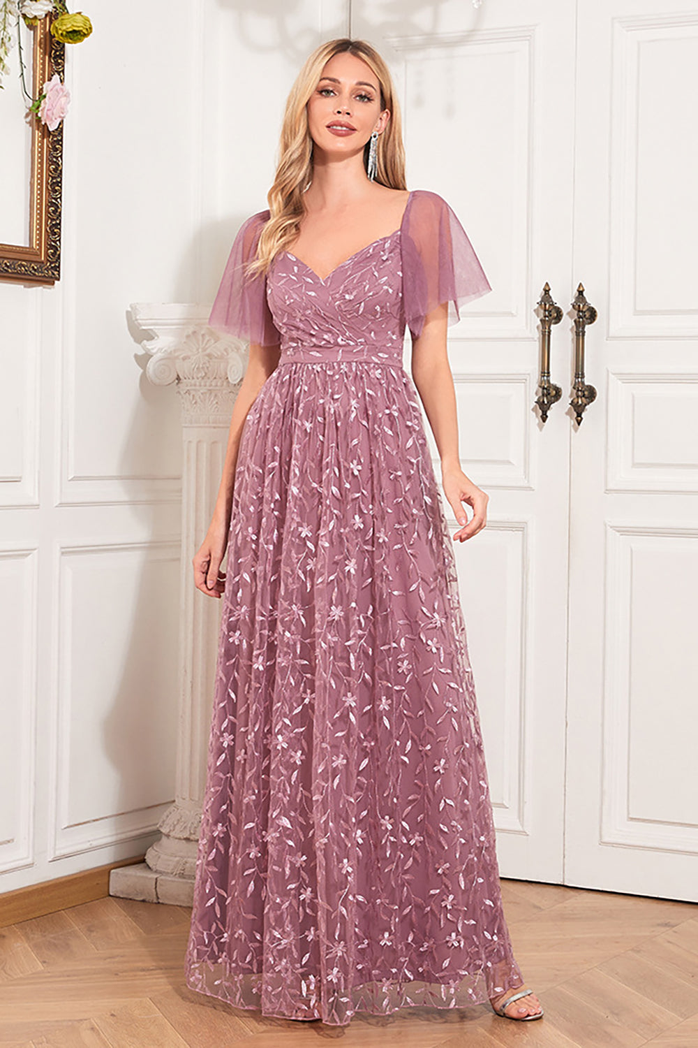A-line Dusty Rose Mother of the Bride Dress with Appliques