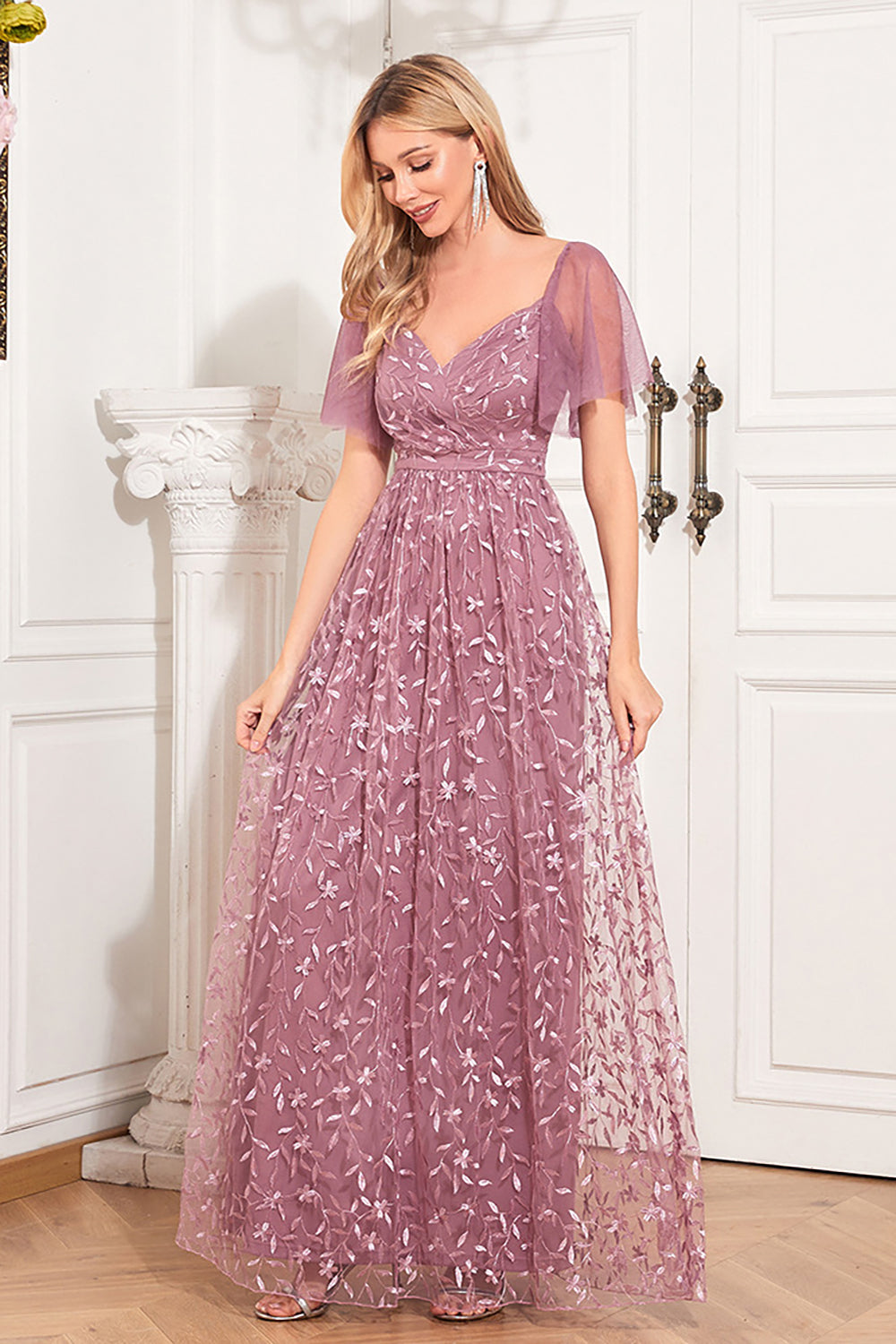 A-line Dusty Rose Mother of the Bride Dress with Appliques