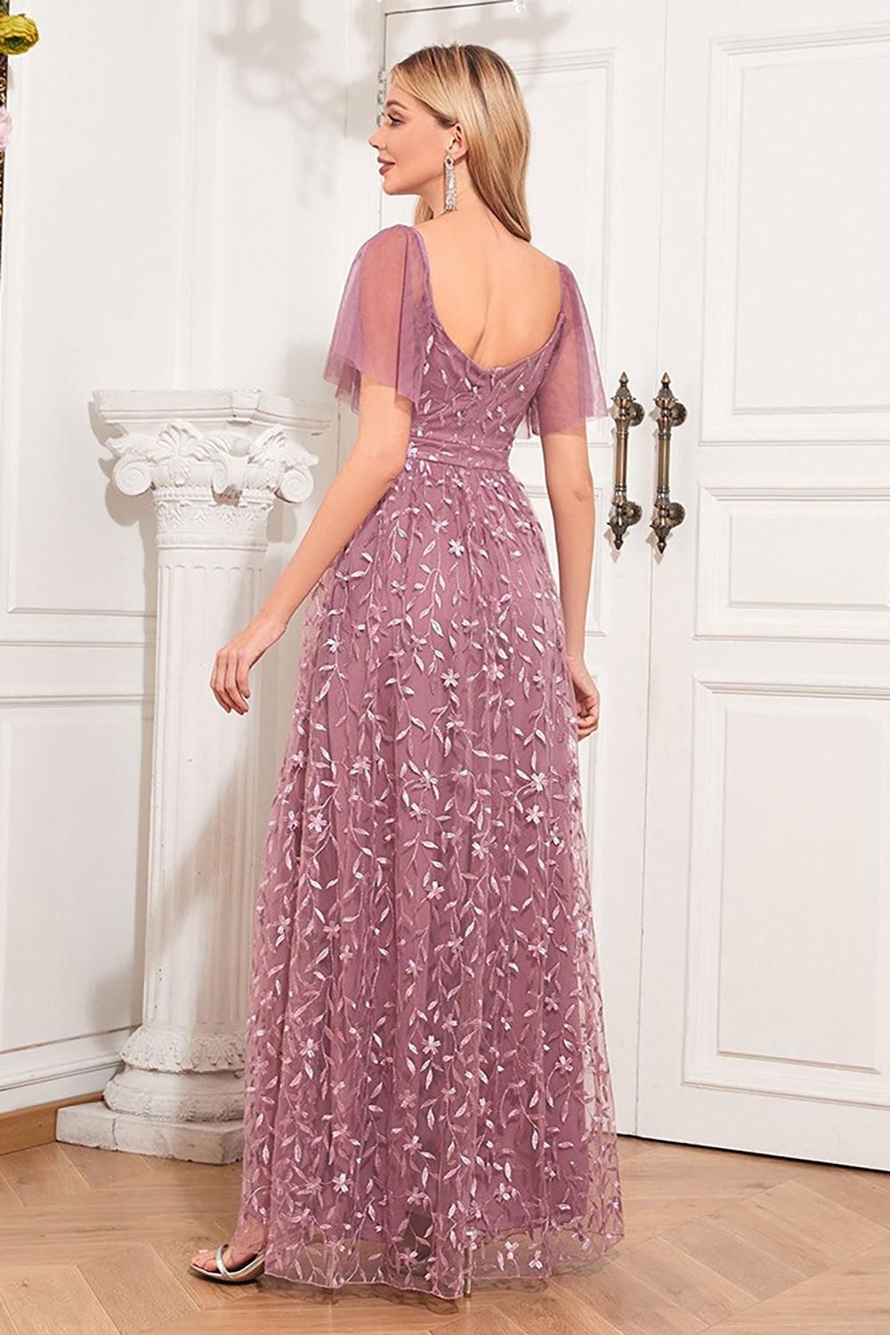 A-line Dusty Rose Mother of the Bride Dress with Appliques