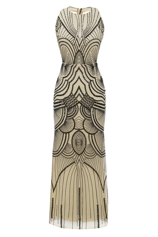 Sexy Backless Black Ivory 1920s Dress