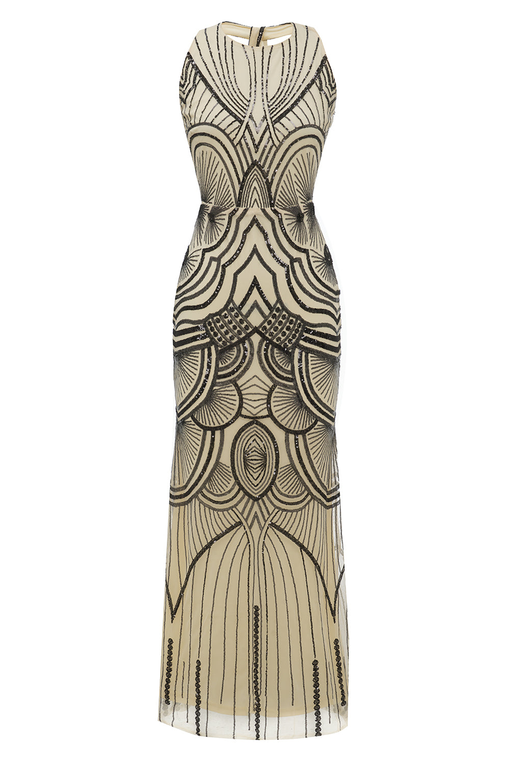 Black Gold Ivory 1920s Formal Party Dress