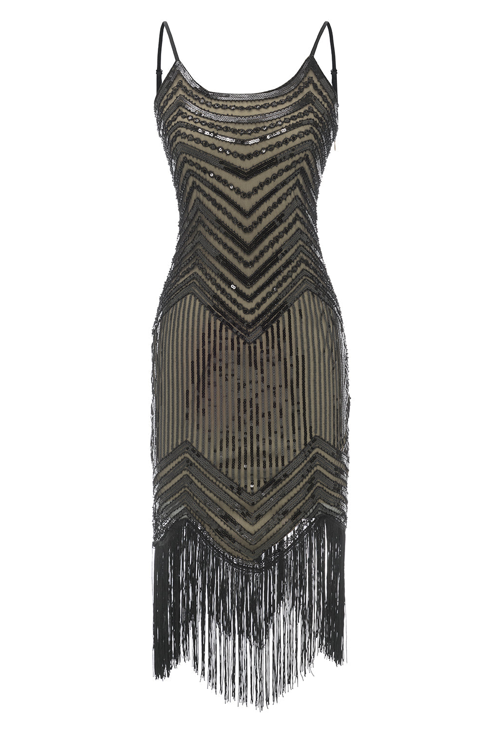 Black Spaghetti Straps Sequined 1920s Dress