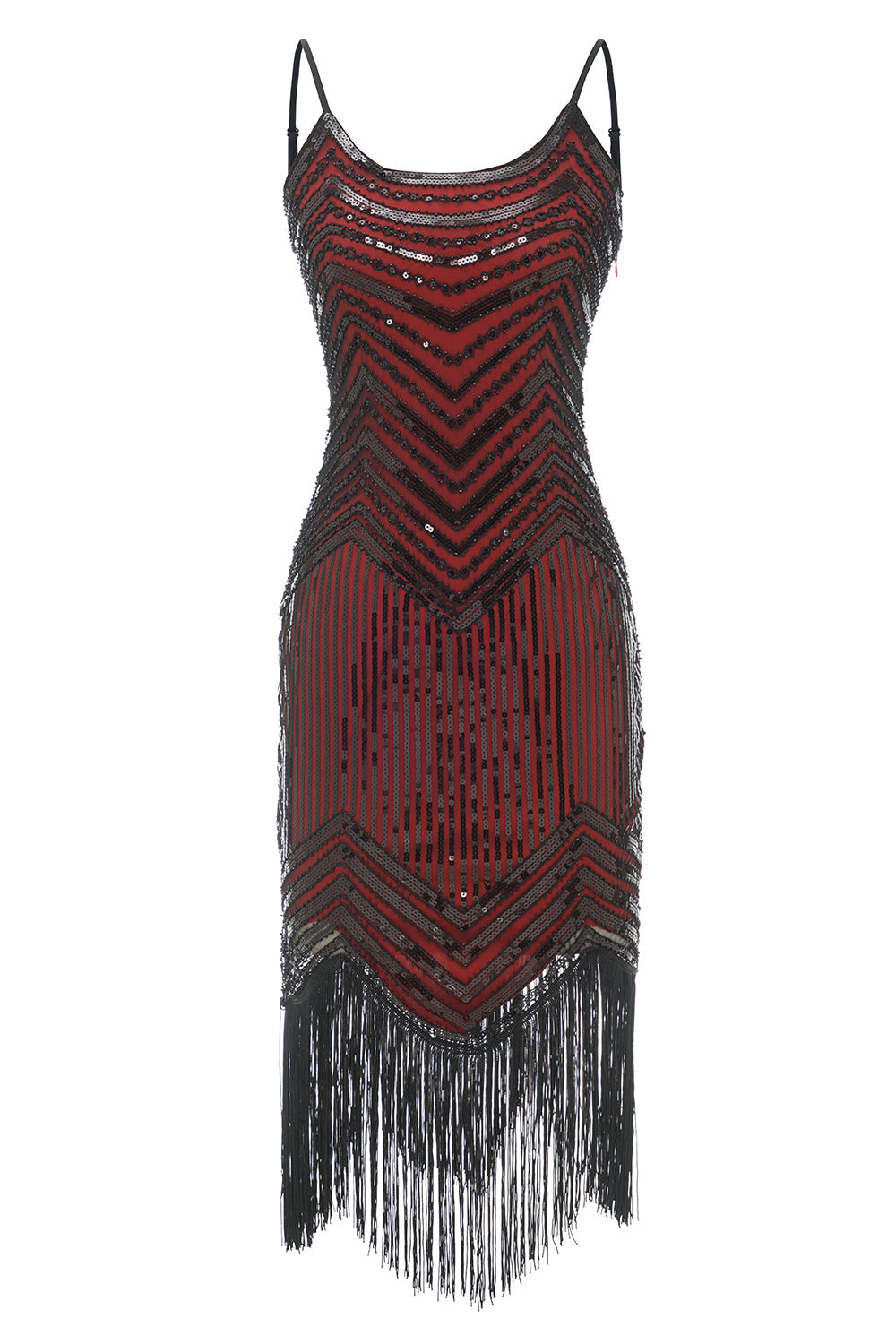 Robe noire et rouge à bretelles spaghetti style années 20