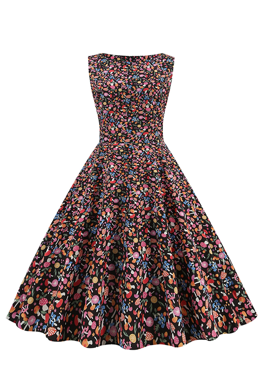 Robe vintage Années 50 Imprimé Feuilles Vertes