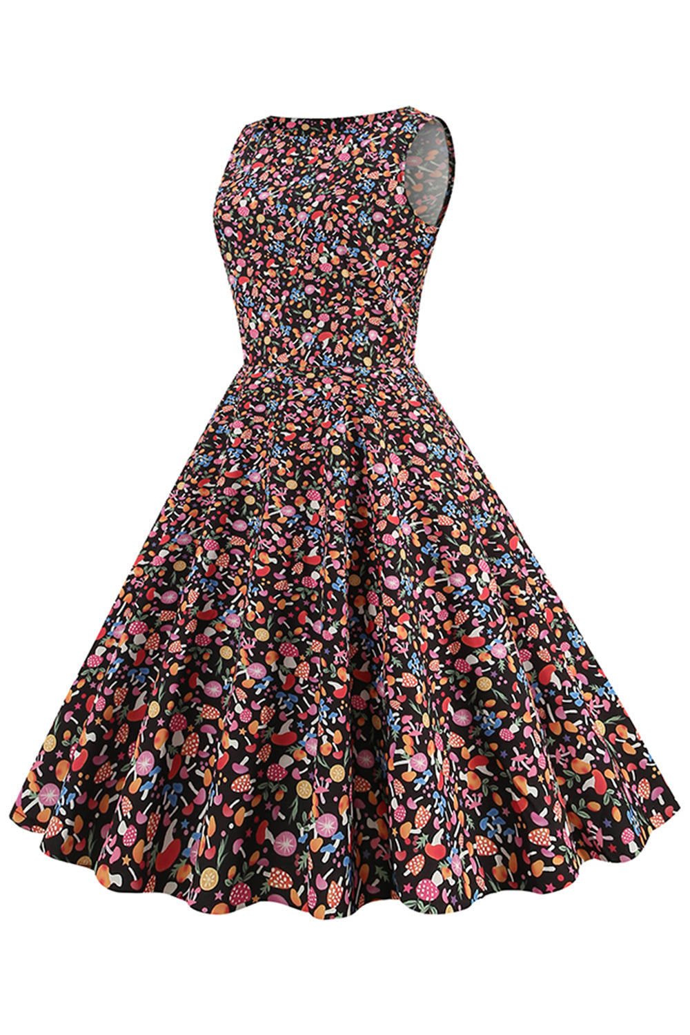 Robe vintage Années 50 Imprimé Feuilles Vertes