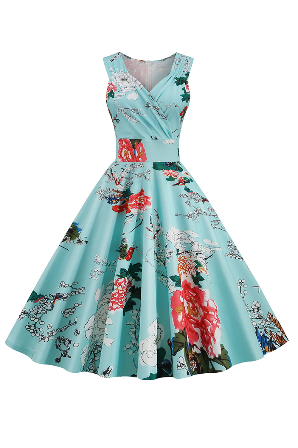 Light Blue V-Neck 1950s Vintage Dress