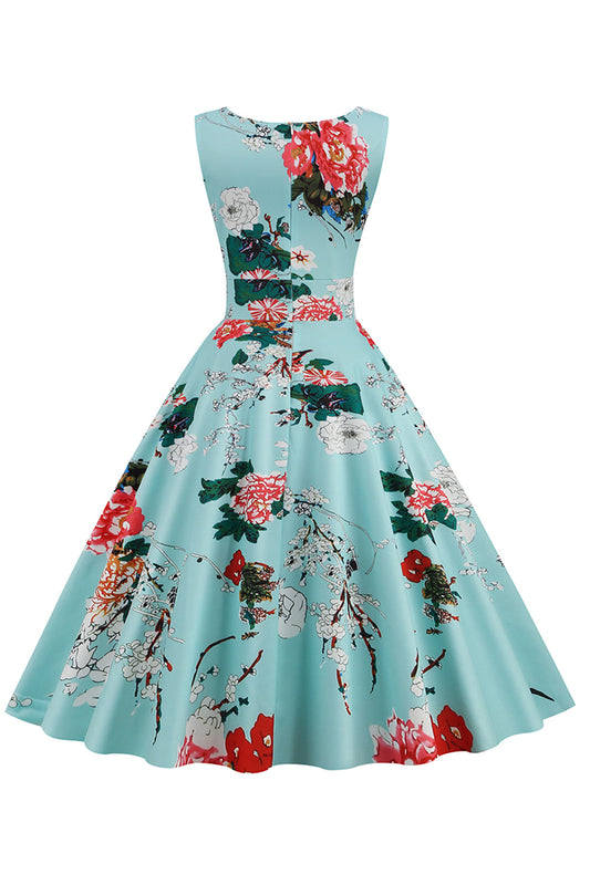 Light Blue V-Neck 1950s Vintage Dress