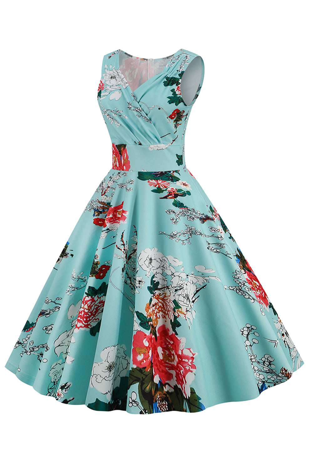 Light Blue V-Neck 1950s Vintage Dress