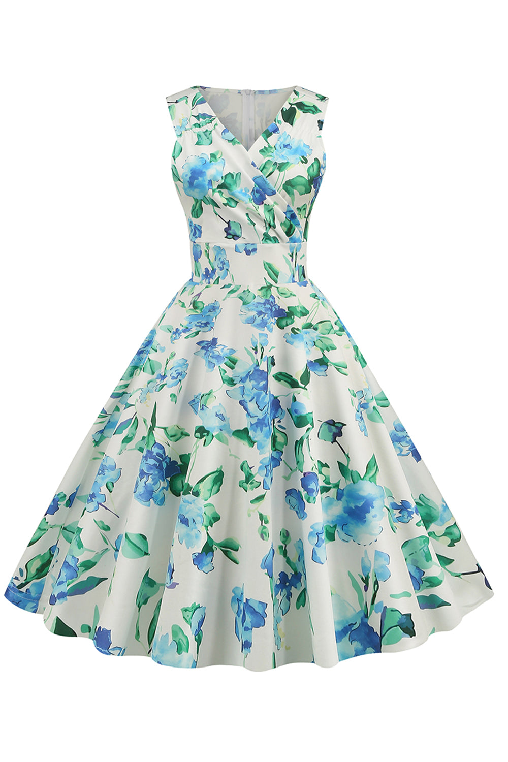 Light Blue V-Neck 1950s Vintage Dress