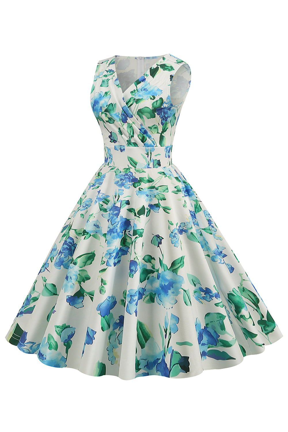Light Blue V-Neck 1950s Vintage Dress