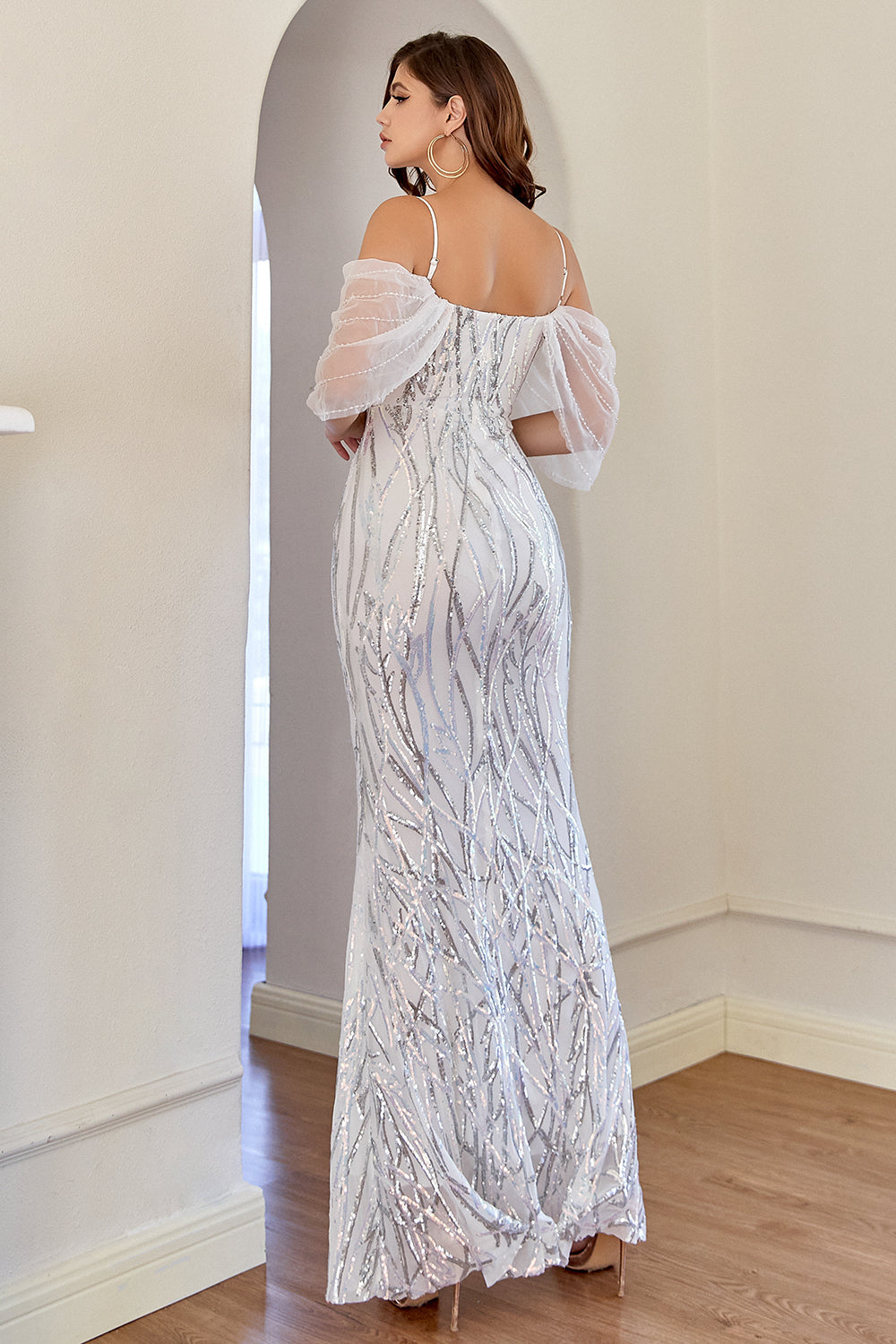 Glitter Mermaid Apricot Sequin Prom Dress