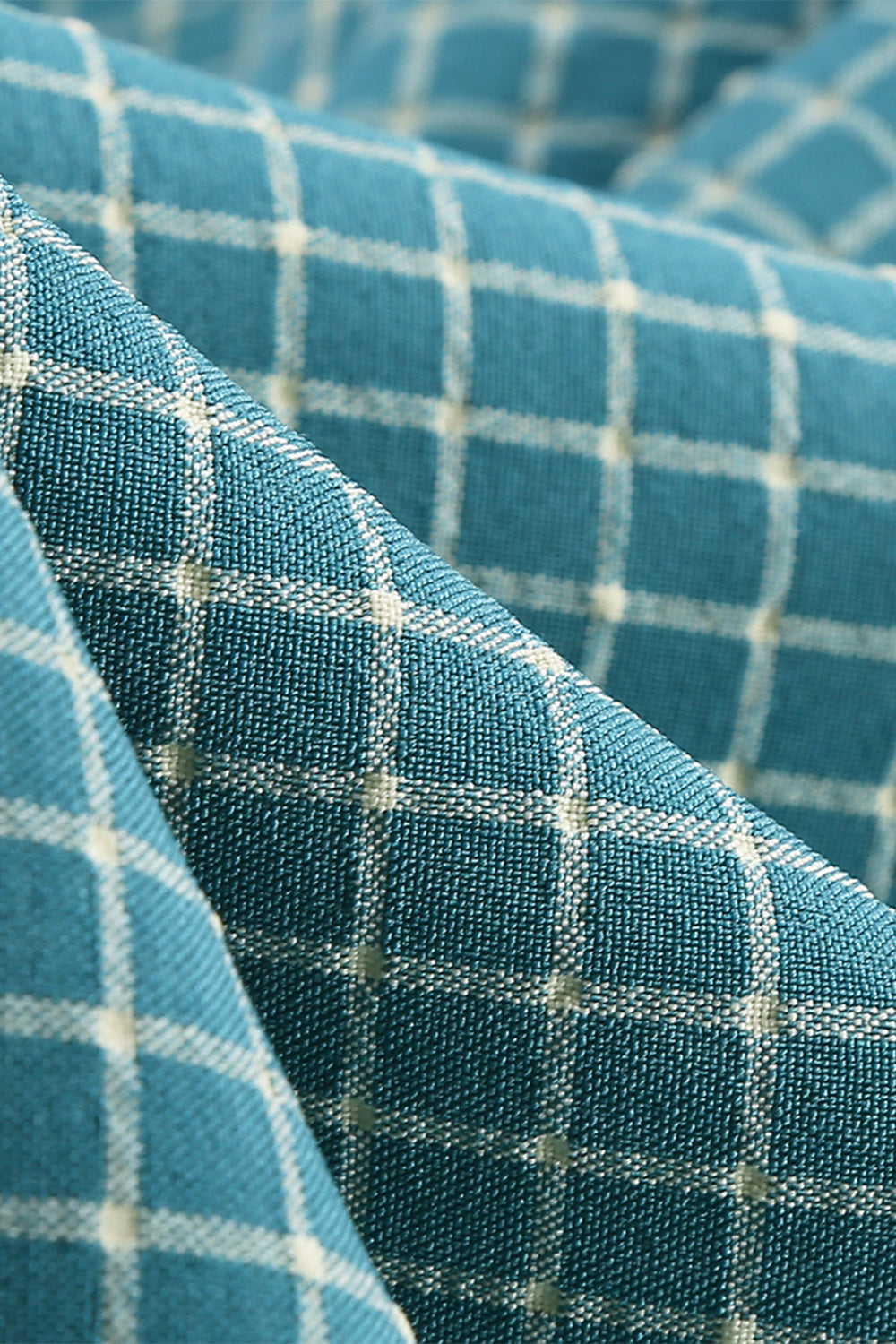 Vintage V Neck Blue Plaid 1950s Dress