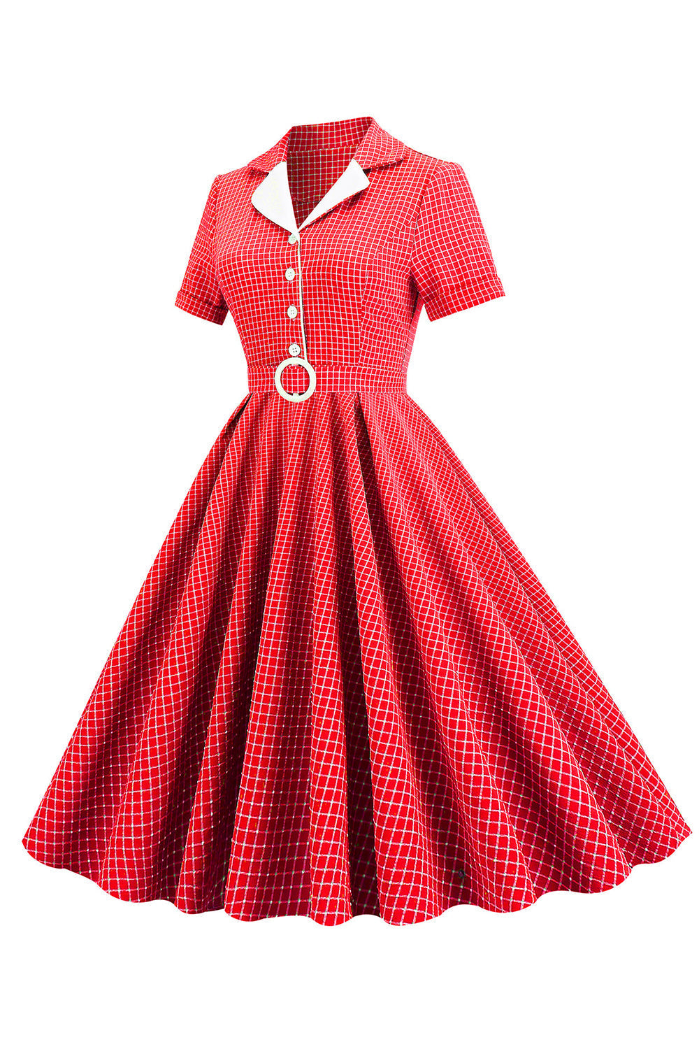 Vintage V Neck Blue Plaid 1950s Dress