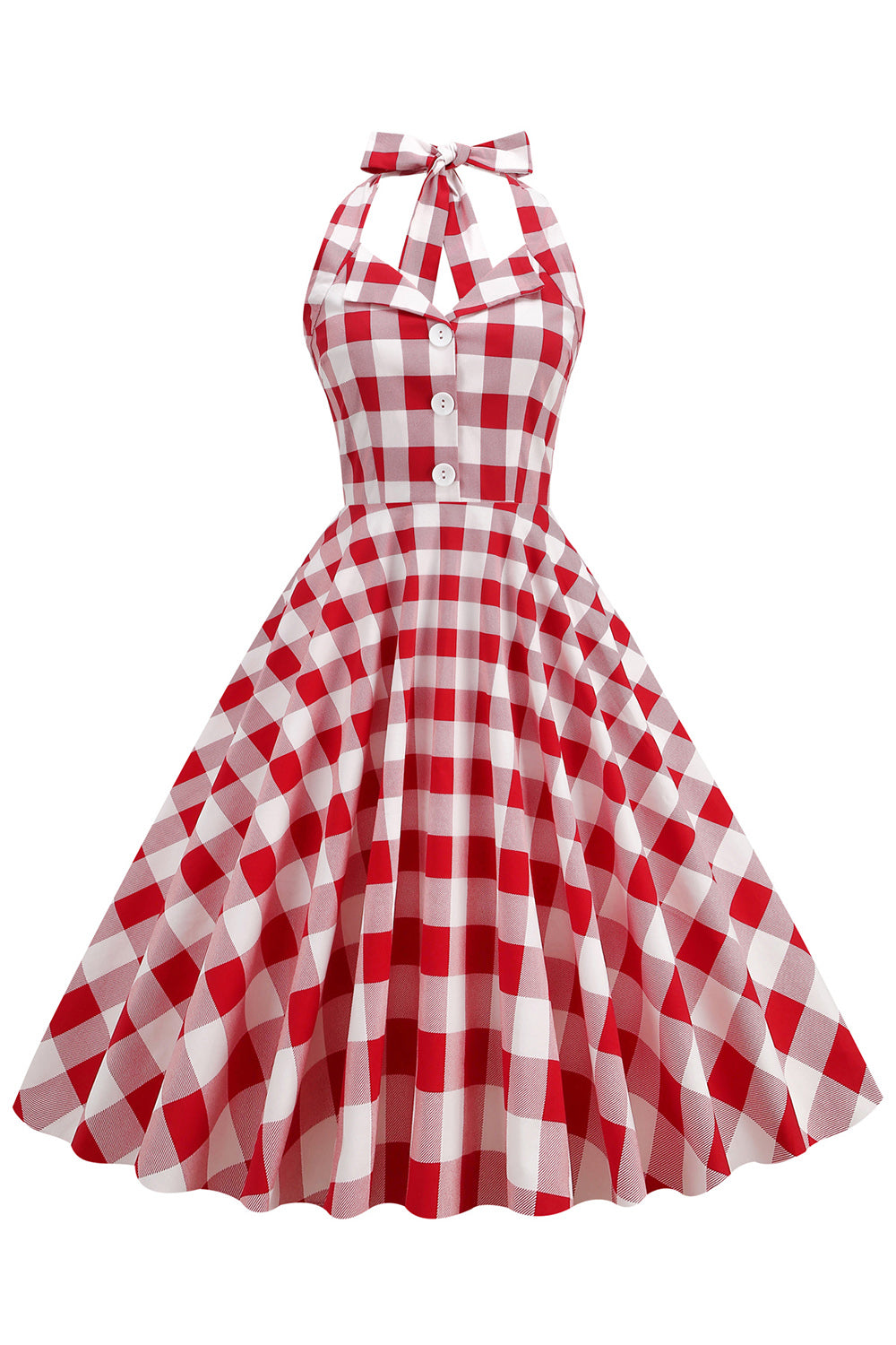 Robe Charleston à licol écossais rouge des années 50