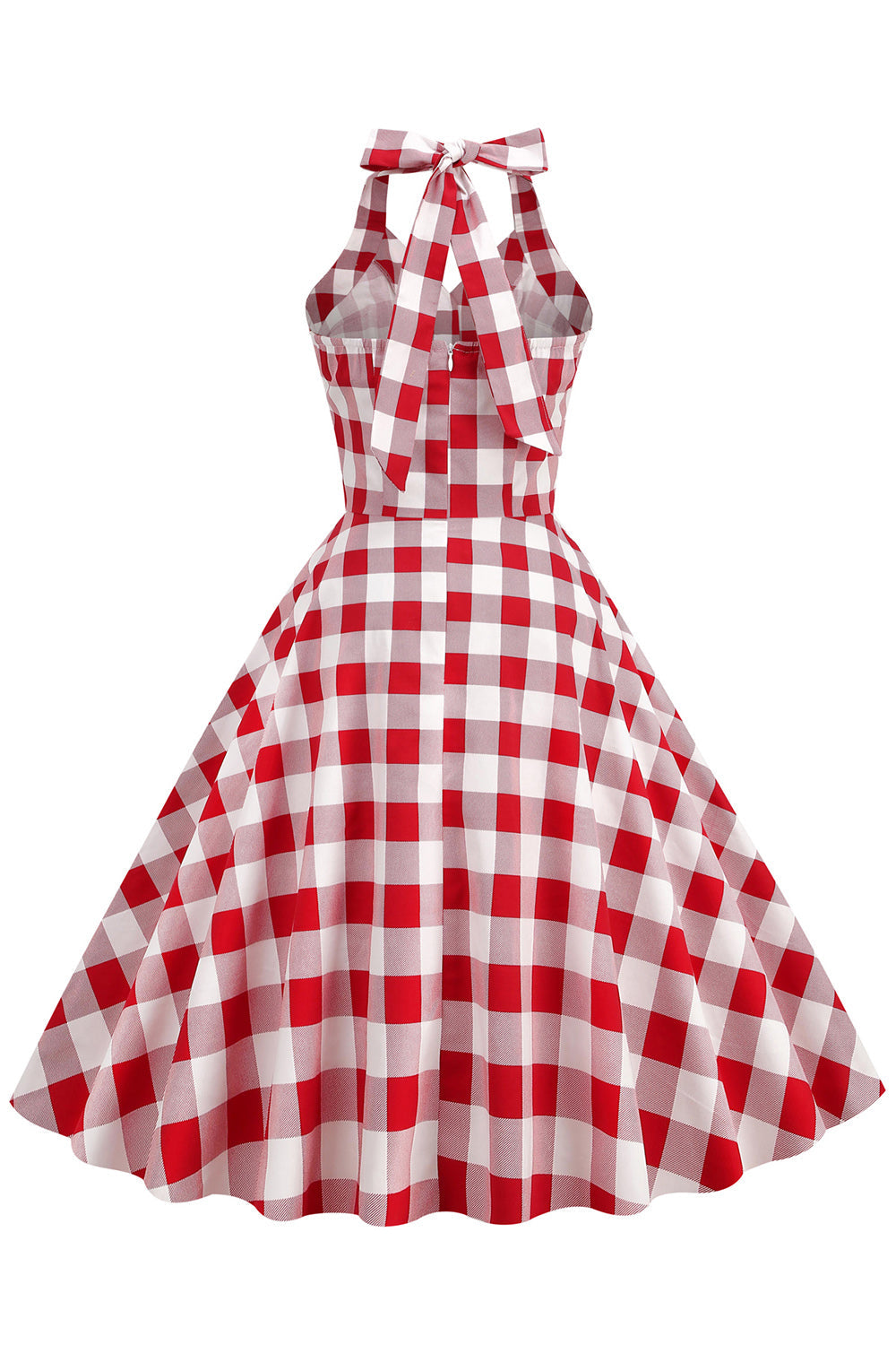 Robe Charleston à licol écossais rouge des années 50