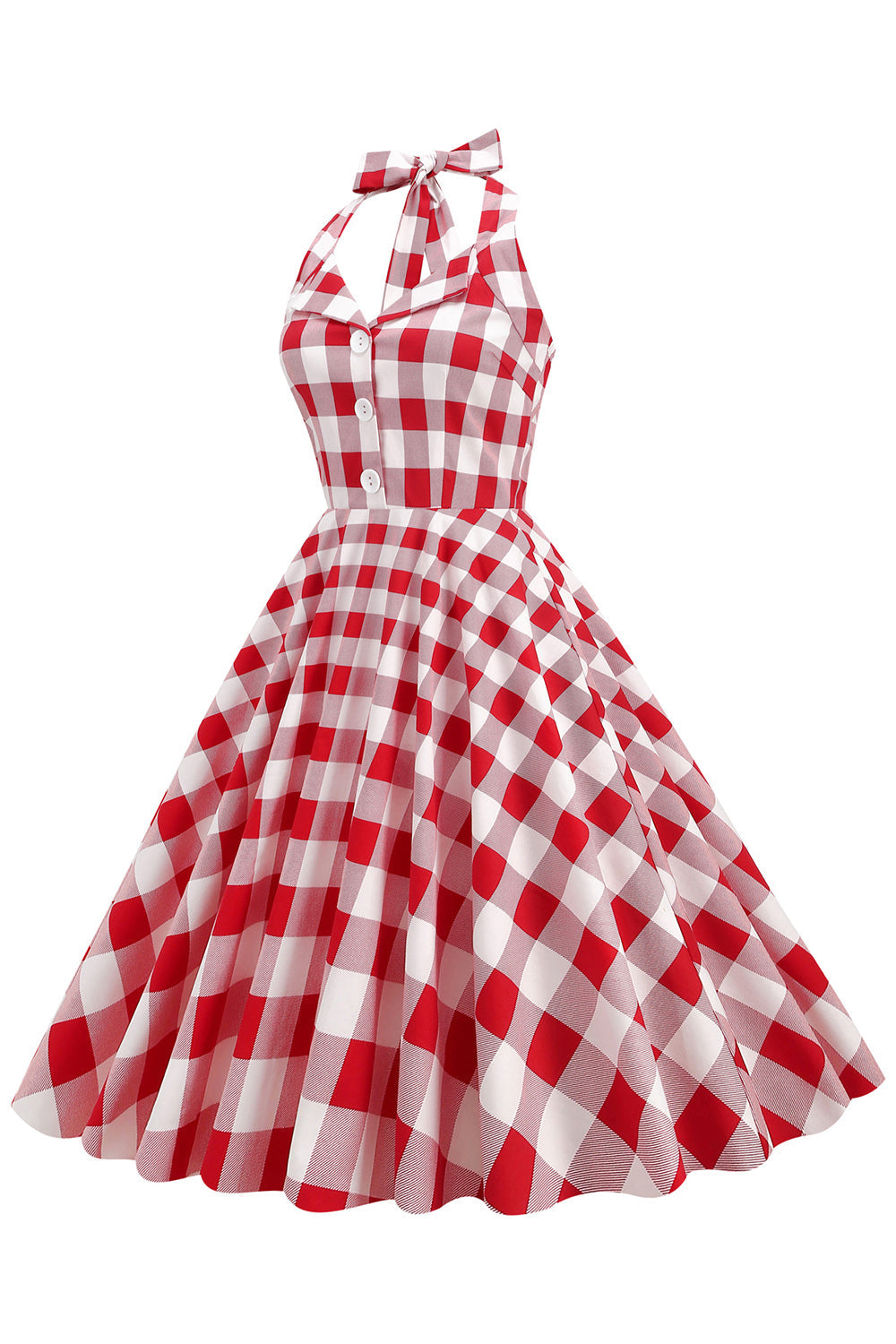 Robe Charleston à licol écossais rouge des années 50