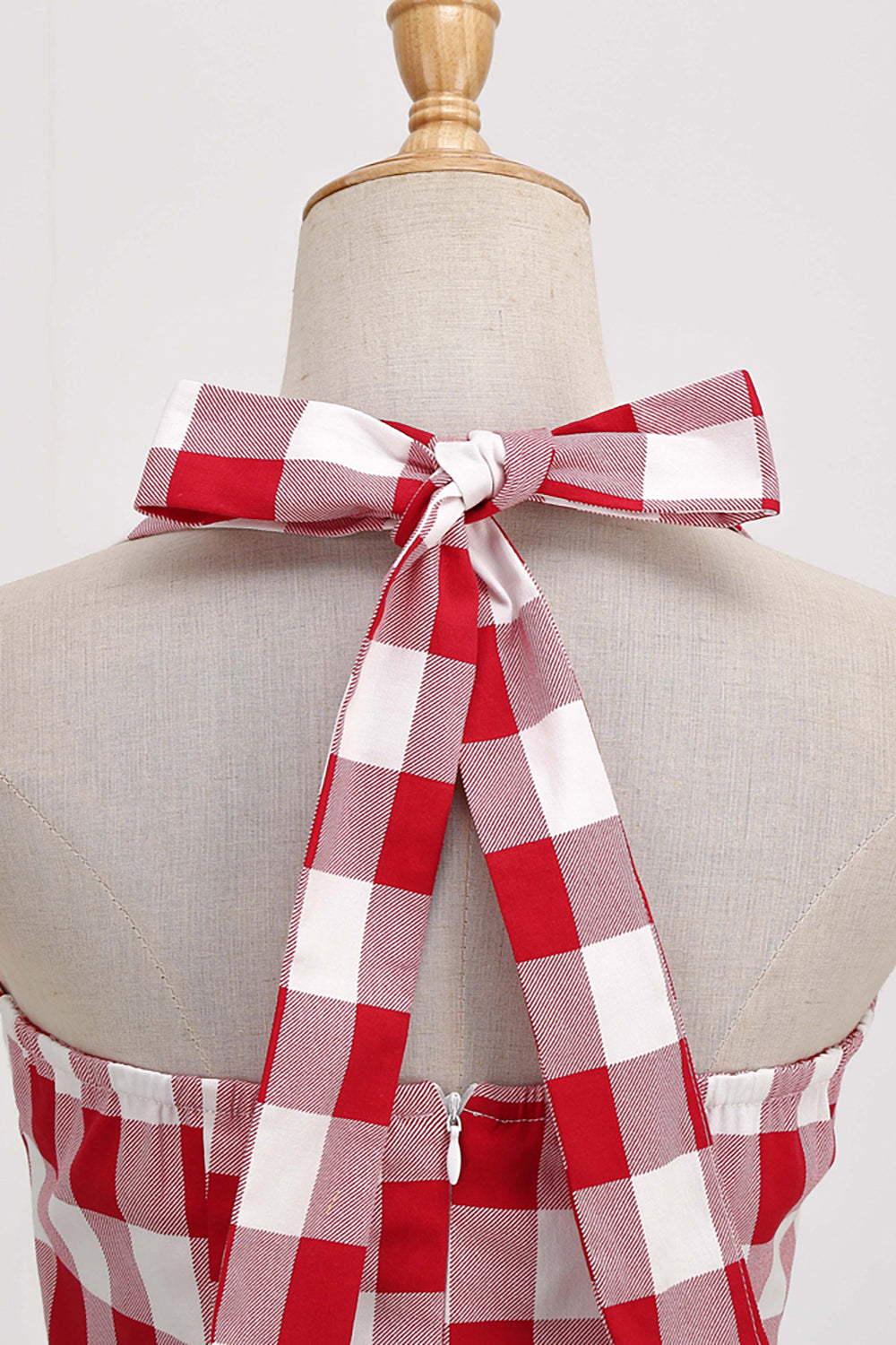 Robe Charleston à licol écossais rouge des années 50