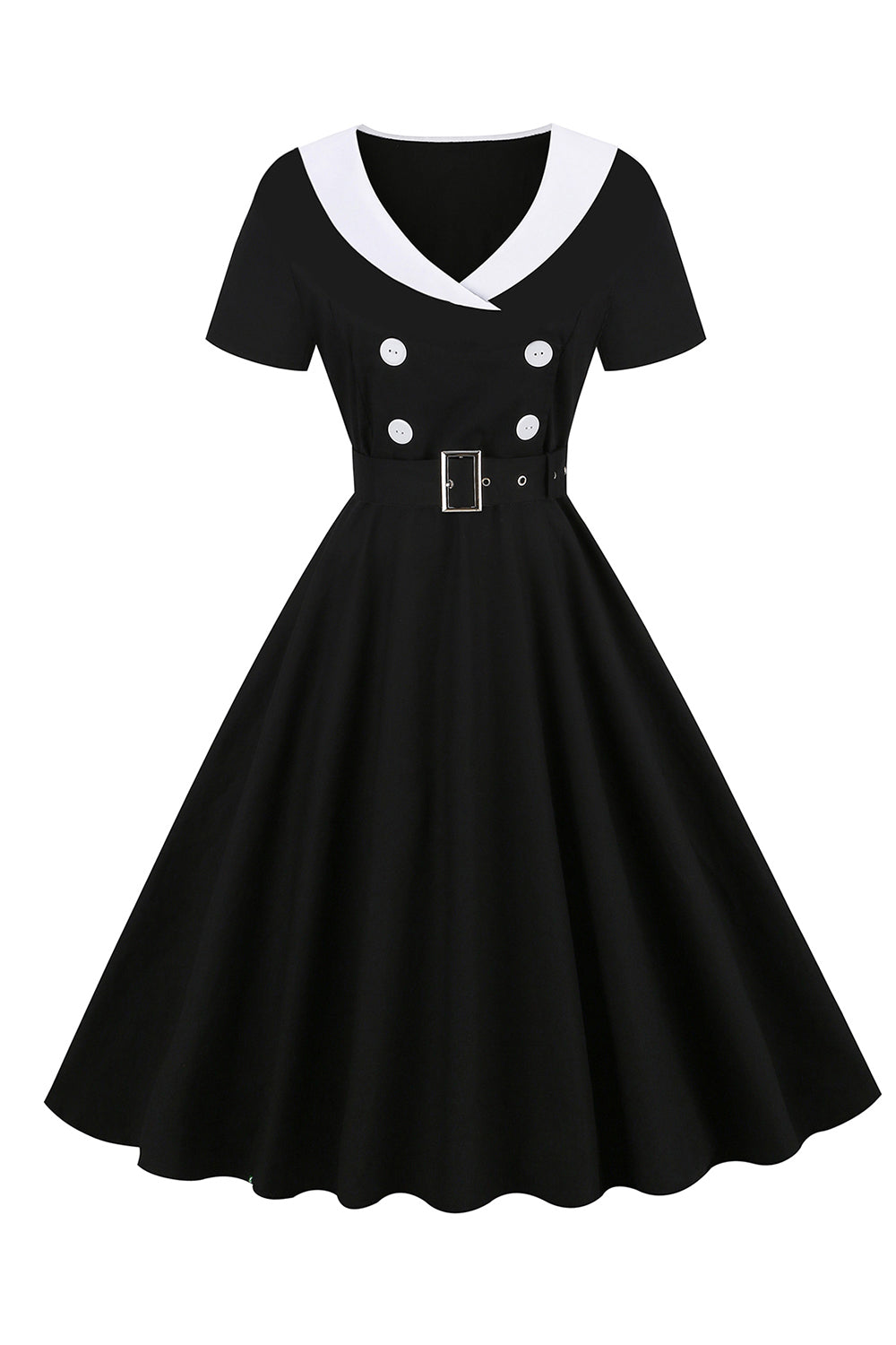 Black 1950s Swing Dress with Belt