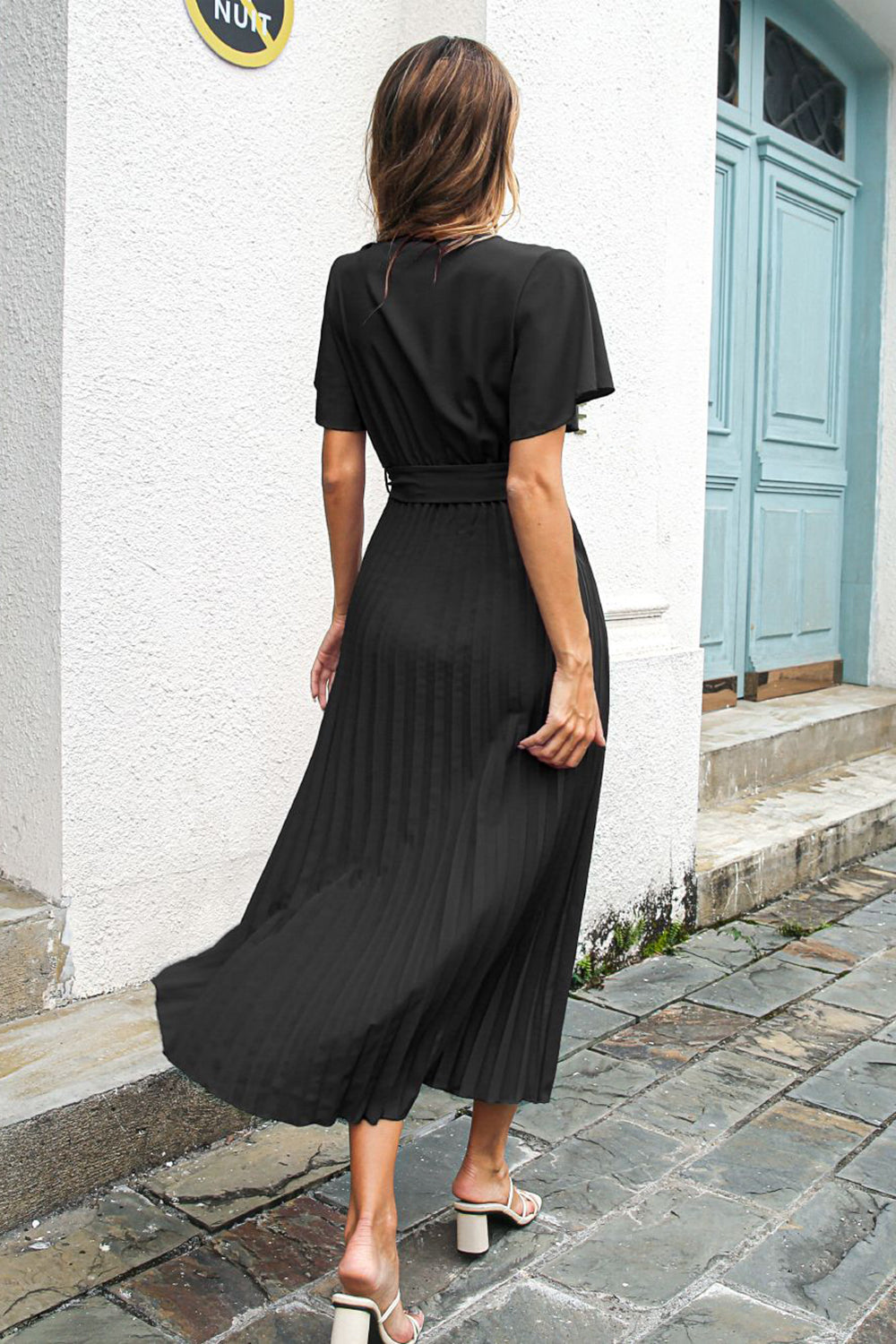 Black V-Neck Batwing Sleeve Casual Dress With Sash