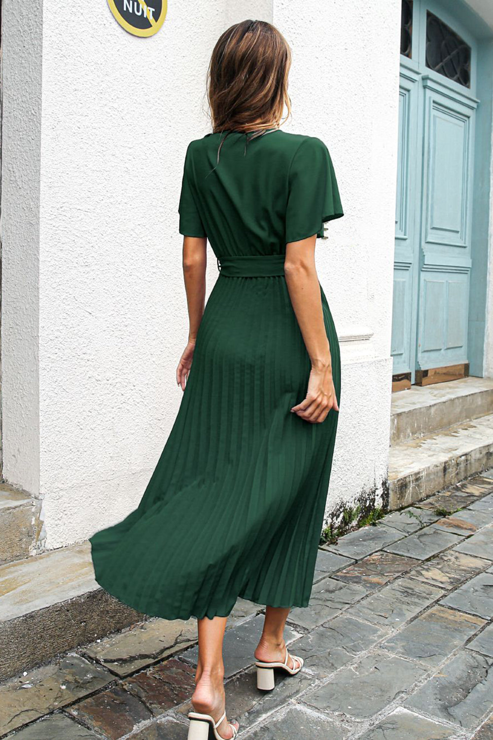 Black V-Neck Batwing Sleeve Casual Dress With Sash